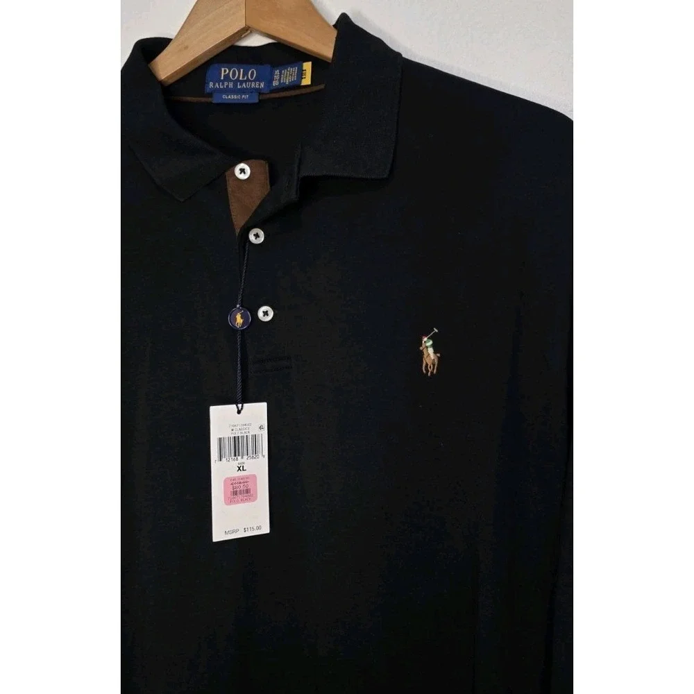 New POLO Ralph Lauren Long Sleeve Pima Cotton Polo Men XL Black Casual Pony Logo